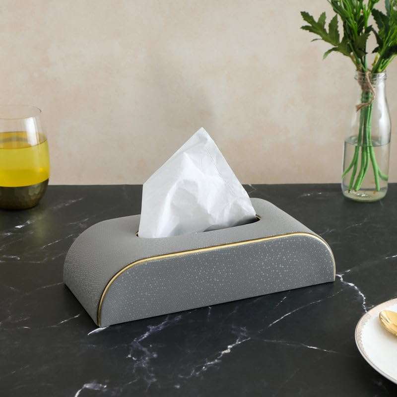 INLAND DECORS Pu Leather Car Tissue Box/Napkin Box Holder/Car Tissue Paper Holder with 2 Ply 100 Pull Tissue Paper Compatible with All Cars (Grey, 5) 3