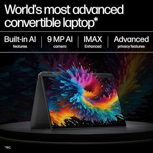 HP Spectre x360, Intel Core Ultra 7 155H, Built-in AI, 14-inch (35.6 cm), 2.8K, 32GB LPDDR5x, 1TB SSD, Intel Arc Graphics, 9MP IR Camera w/Camera Shutter (Win 11, MSO 2021, Black, 1.34 kg), eu0666TU 2