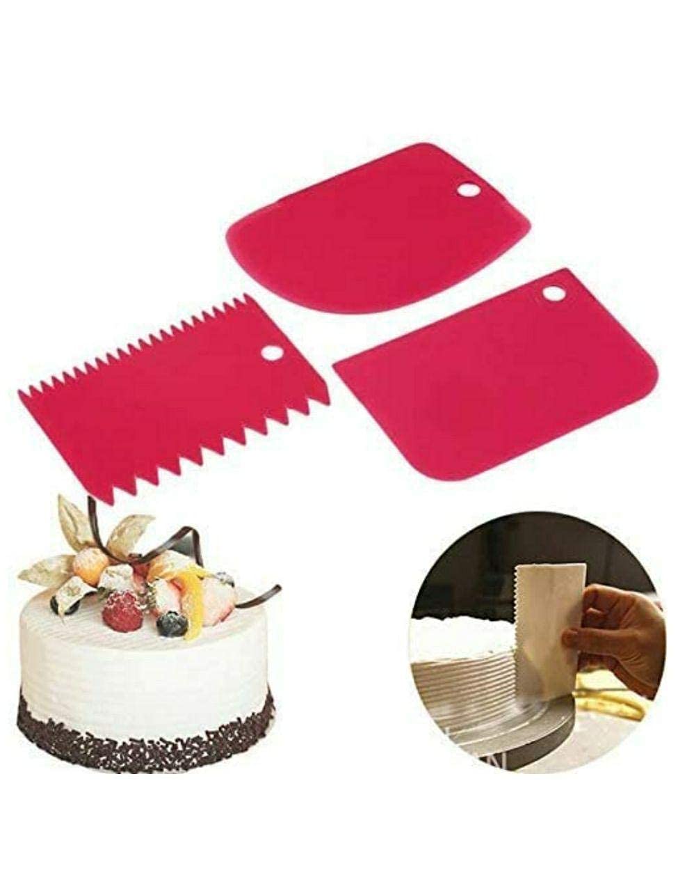 Saleshop365 3pcs Set Plastic Dough Bench Scraper Cake Cutter, Chopper, Smoother Icing Fondant Cake Decorating Pastry Baking Tool (Color May Vary) 4