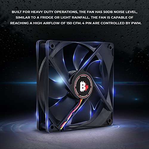 High Airflow PC Case Fan - 120mm 4-Pin 3000RPM Dual Ball Bearing Computer Fan with Thin Blades and PWM Control, Cooling for Desktop CPU (3 Pack) 4