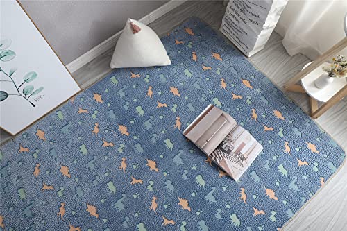 Gefosin Luminous Area Rug Glow in The Dark for Bedroom Living Room, Unique Soft Washable Modern Indoor Rugs for Children Dorm Home Decor, Blue Dinosaur 3.3x5.2 Feet 5