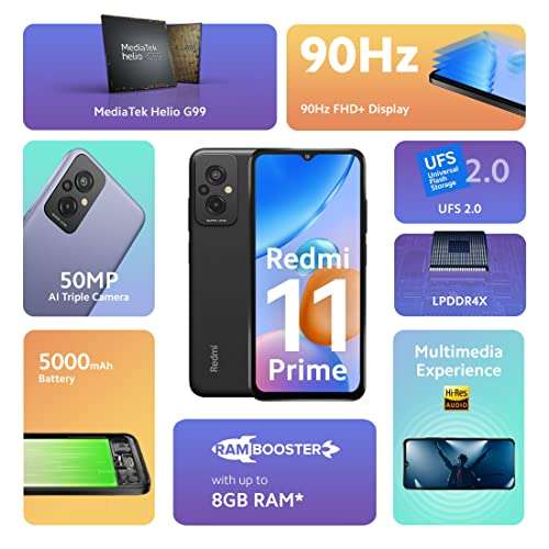 Redmi 11 Prime (Flashy Black, 4GB RAM, 64GB Storage) | Prime Design | High Performance Helio G99 | 50 MP AI Triple Cam | 5000 mAh | 22.5W 2
