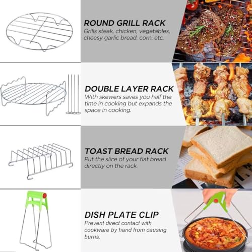 Air Fryer Accessories 7 Inch 8-piece Set, Fit All 3.2qt-6.8qt Air Fryers,Air Fryer Accessories 8 Pcs Kits with Skewers Silicone Mat,Non-Stick, Dishwasher Safe,Universal 5