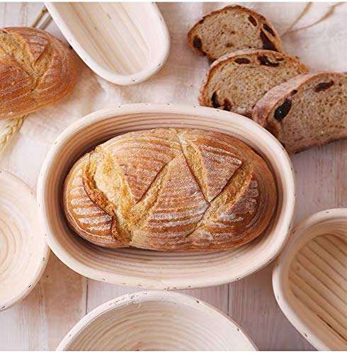 Farielyn-X 2 Packs 10 Inch Oval Shaped Bread Banneton Proofing Basket - Baking Dough Bowl Gifts for Bakers Proving Baskets for Sourdough Lame Bread Slashing Scraper Tool Starter Jar Proofing Box 5