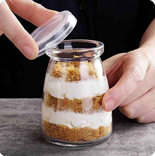 JIRLY Clear Transparent Glass Pudding Jars Containers with Pe Lids Caps for Honey Candy Yogurt Milk Jam (150ml, Pack of 6) 4