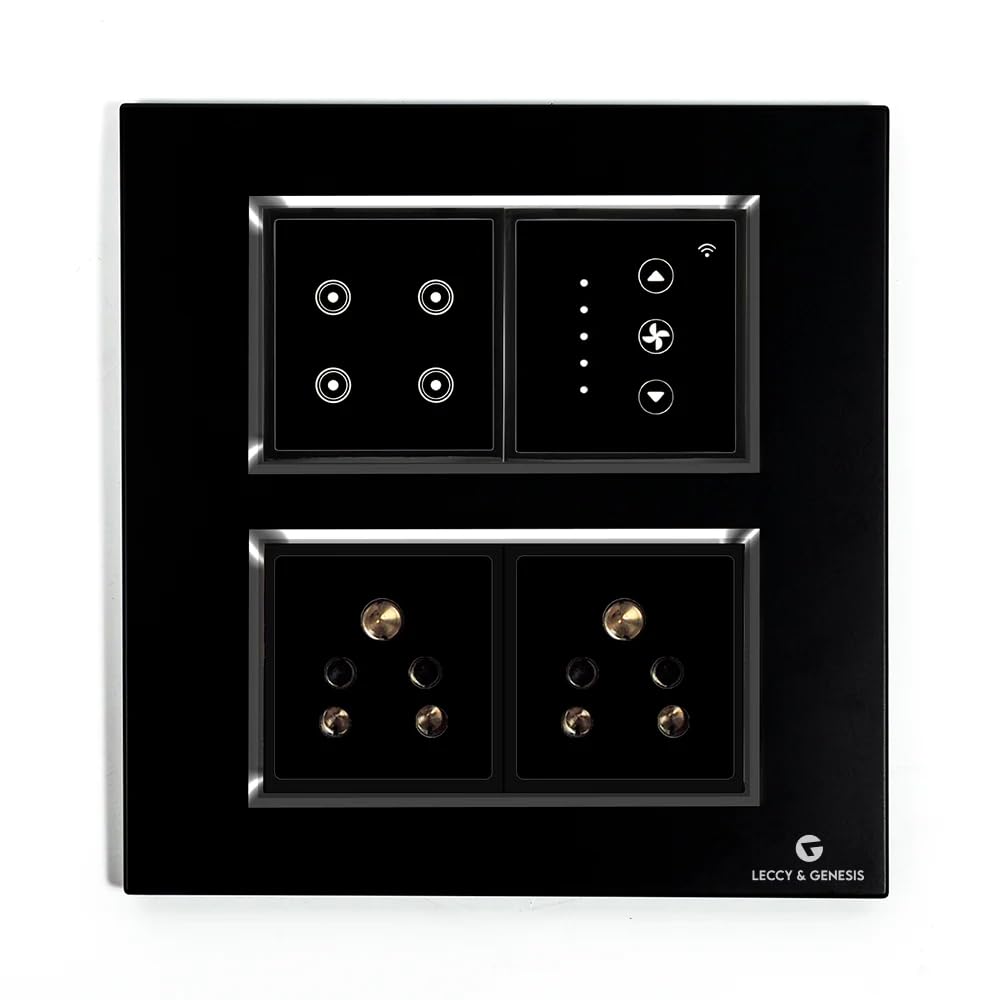 L&G 8 Modular Smart Switch Board | 2 Smart Switch Control, 1 Smart Fan Regulator, 2 Socket (Size: 8M Square- 154 x 160 x 45 mm) 1