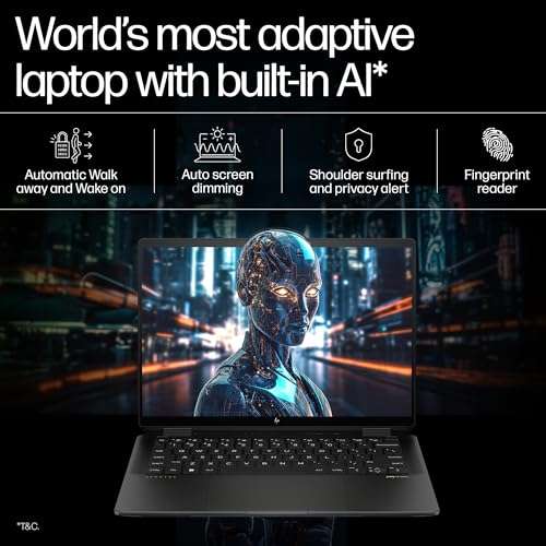 HP Spectre x360, Intel Core Ultra 7 155H, Built-in AI, 14-inch (35.6 cm), 2.8K, 32GB LPDDR5x, 1TB SSD, Intel Arc Graphics, 9MP IR Camera w/Camera Shutter (Win 11, MSO 2021, Black, 1.34 kg), eu0666TU 6