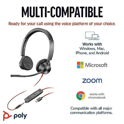 Poly Blackwire 3325 Wired Headset (Plantronics) – Flexible Microphone Boom – Hi-fi Stereo - Connect to PC/Mac/Mobile via USB-C, USB-A, or 3.5 mm - Works with Teams, Zoom - Amazon Exclusive 5