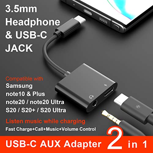 USB C to 3.5mm Headphone Jack Adapter,PD/QC Fast Charge,Wingstek Type-C Audio Earphone Aux Splitter,Work for iPad Pro/Air4/mini6,Samsung Galaxy S21/S20/Ultra/Note 20/10+Plus, Pixel 5/4/3/2 XL, Black 3