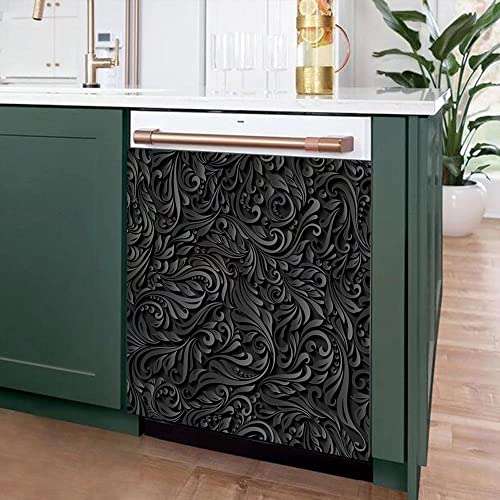 3D Engraved Metal Dishwasher Magnet,Metal Flower Dishwasher Cover,Metal Pattern Sticker for Refrigerator,3D Folk Fridge Vinyl Magnetic Panel Decal,Home Appliances Magnets Kitchen Decor 23"x26" 3