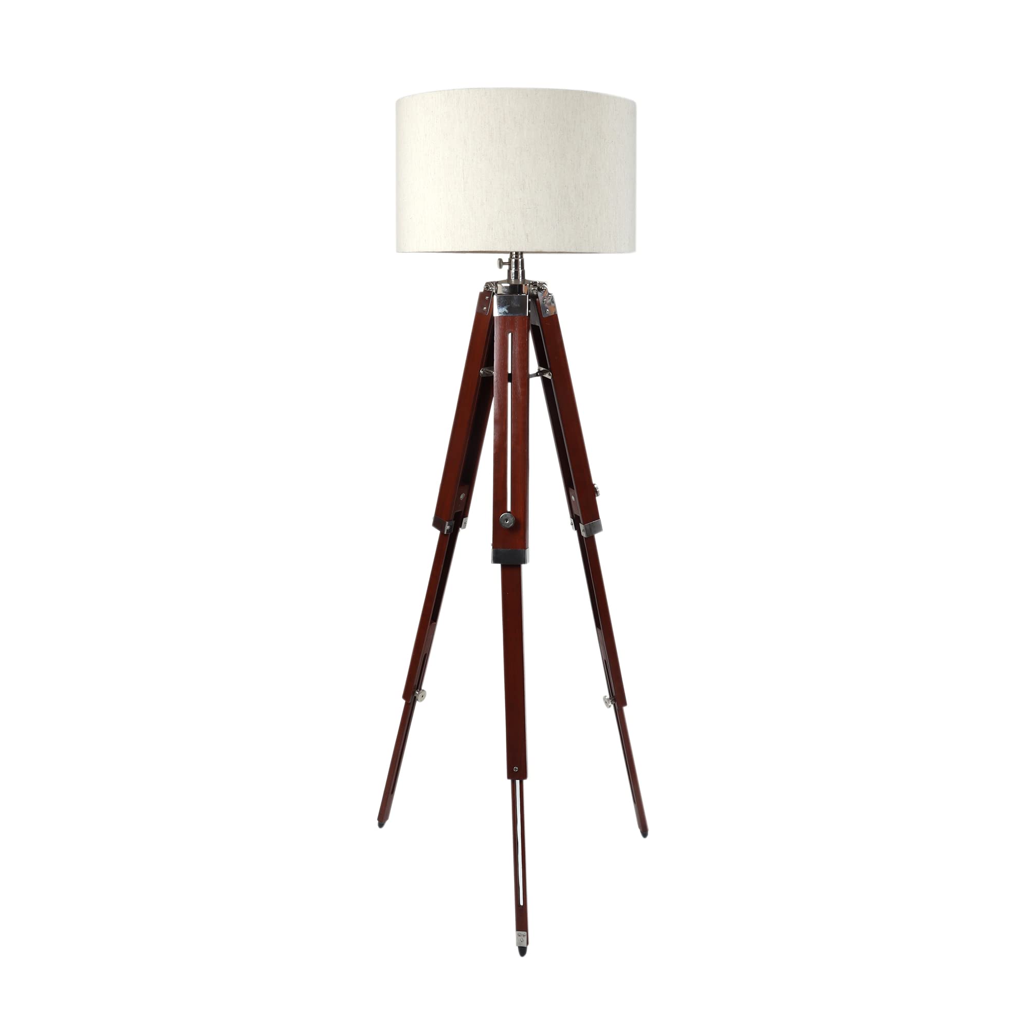 Beverly studio Beige Drum Brown Wooden Tripod Floor lamp 5
