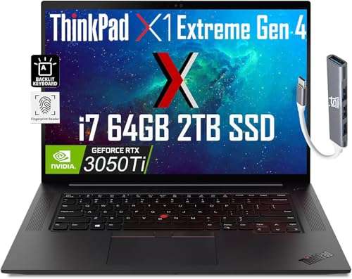 Lenovo ThinkPad X1 Extreme Gen 4 16" 2K QHD (Intel Core i7-11800H, 64GB RAM, 2TB SSD, Geforce RTX 3050 Ti) Business & Mobile Workstation Laptop, Backlit, FP, 3-Yr WRT, IST Hub, Win 11 Pro, Black 1