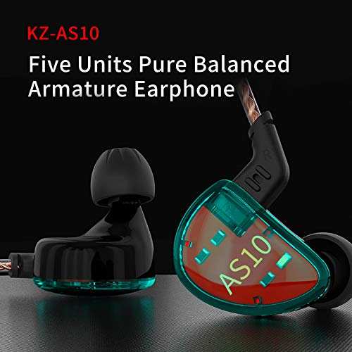 KZ AS10 in-Ear Monitors 5 Balanced Armature Driver Headset, Noise Cancelling Headphones IEMs Earphones with Detachable 2 Pin Cable for Musician,Singer,Guitarist Drummer,Church (Cyan,Without Mic) 3