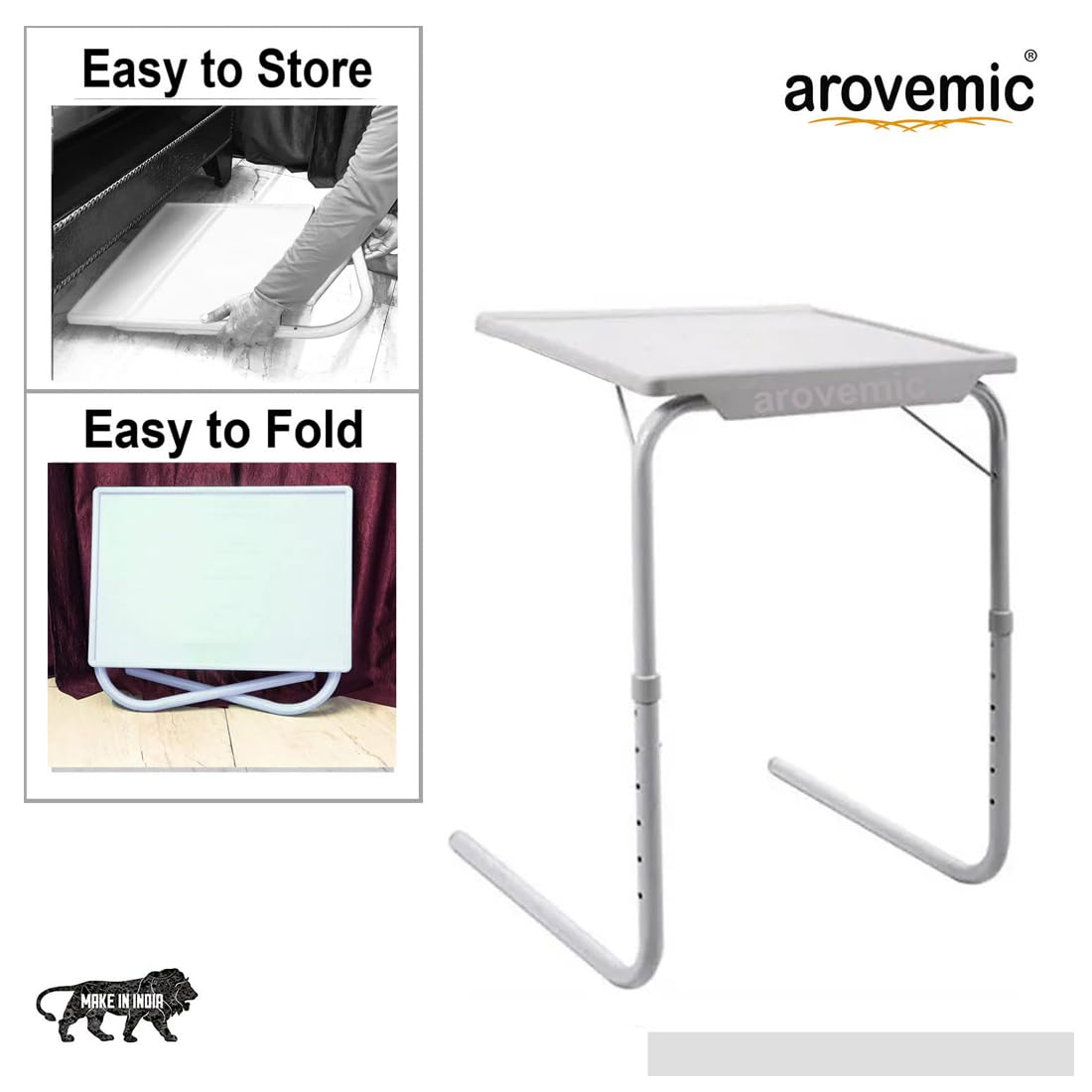 AROVEMIC Ultra Table Multipurpose Laptop Table Mate Finish Top Work at Home Study Table (HM Regular- White, Alloy Steel)(Premium Table) A01 6