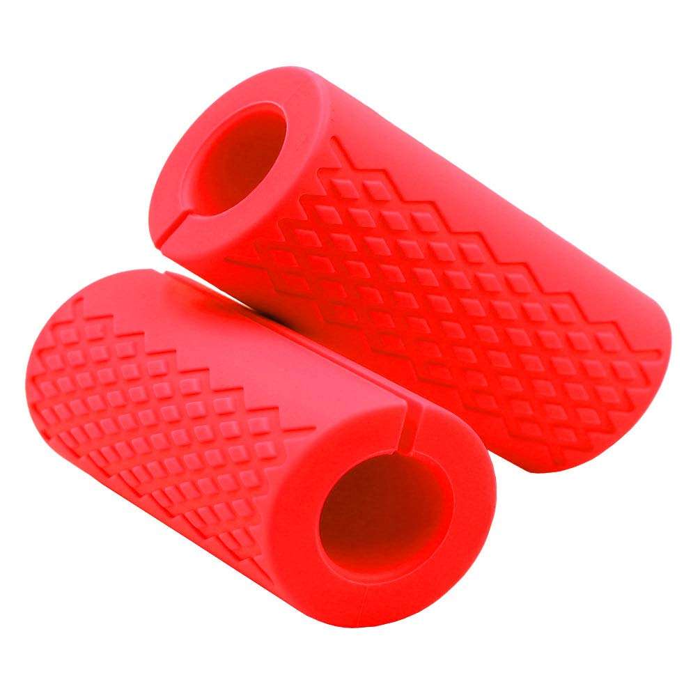 Gym Weight Bar Grips - fit Standard Barbell, Dumbell Handles, Bicep, Pull Up Bar, Rope Grips - Grip Bar Body Arm Forearm Builder Strength for Weight Lifting Fitness Training (Red, Moderate) 3