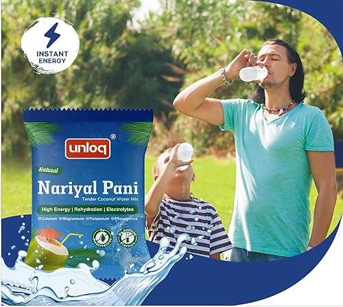 Unloq Natural Tender Coconut Water Premix | Instant Nariyal Pani Powder| Refreshing & Re-hydrating| Natural Energy Drink| Vegan & Fat-free| High Energy & Stress Relieving (pack of 40 6
