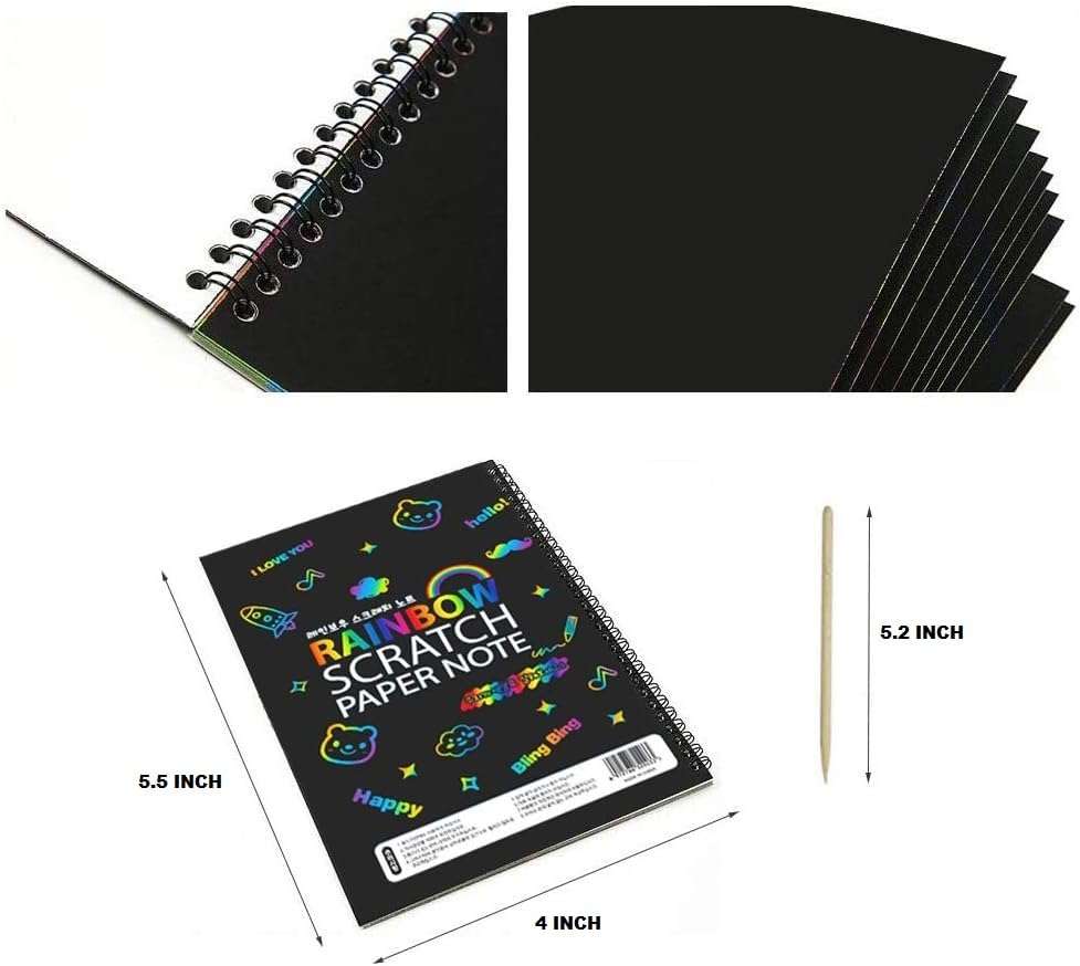 Velocious® Rainbow Scratch Art Note Pads – 12-Pack, 10 Pages Each, 5.5" x 4" Magic Drawing Books for Kids, Travel Activity, Arts & Crafts 5