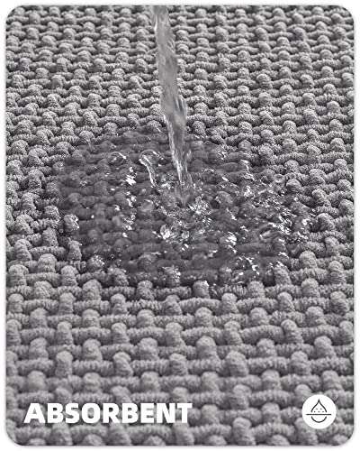 Color&Geometry Grey Bath Room Runner Rug - Non-Slip, Absorbent, Quick Dry, Thin, Washable - 20"x47" Long Bathmat Gray Chenille Carpet for Floor, Shower, Bathtub, Vanity 2