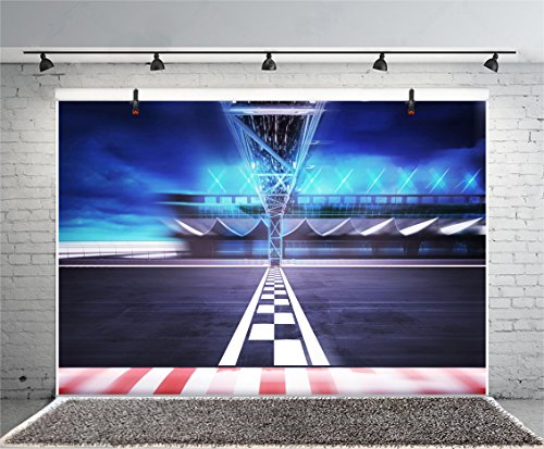 AOFOTO 7x5ft Finish Line Race Track Backdrop Motor Car Racing Auto Motorsport Motion Stadium Arena Road Photography Background Champion Sport Competition Boy Men Birthday Party Photo Studio Props 4