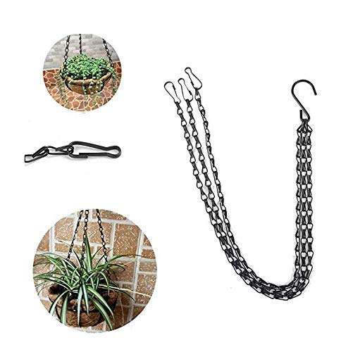 WOIWO 2PCS Black Hanging Flower Basket Replacement Chain Flowerpot Iron Sling Chain 3 Point Garden Plant Hanger for Indoor Outdoor Garden Porch Decoration 3