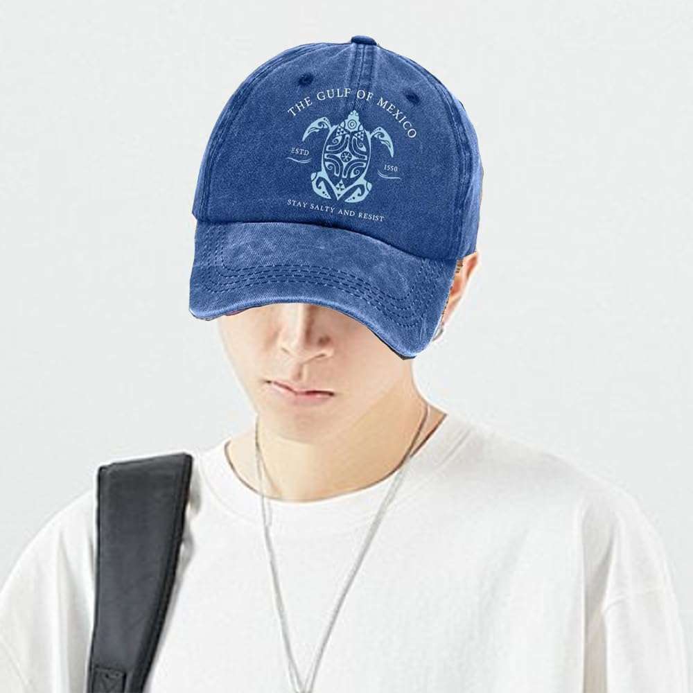 Gulf of Mexico Hat Sea Turtle Hat, Gulf of Mexico Established 1550 Cap, Vintage Baseball Caps for Men Women (US, Alpha, One Size, Blue) 6