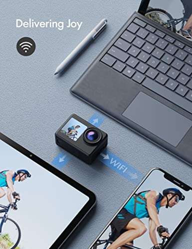 WOLFANG GA200 24MP 4K Action Camera 40M Waterproof Underwater Camera for Snorkeling, EIS WiFi Adjustable Wide Angle Dual Screen Camera for Vlog, Webcam(Charger, Remote Control and Helmet Accessories) 6