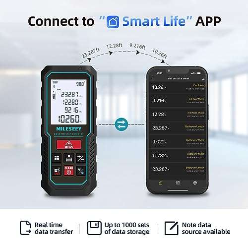 MiLESEEY Laser Measure 100M/328Ft, Laser Tape Measure,±2mm Accuracy Digital Tape Measure with Area, Volume Measurement, LCD Backlit, Mute Function, IP54, Battery Included 2