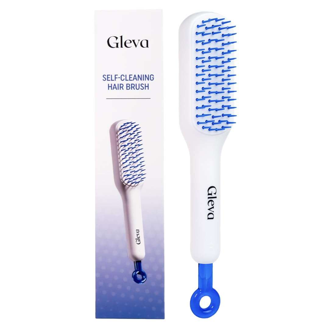 Gleva Self Cleaning Detangling & Styling Brush, Anti Static Massage Comb, Hair Comb for Men & Women (White) 1