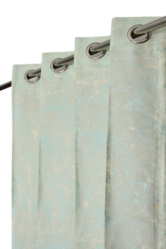 gsd home Premium Heavy Jacquard Fabric Room Darkening Creation Texture Design Curtains 7 Feet for Door, Aqua, 3 Pieces