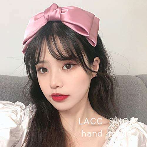 Large Hair Band Bow Headbands for Women and Girls,Solid Color Big Satin Ribbon French Barrette Hair Barrettes Hair Accessories,Pink 2