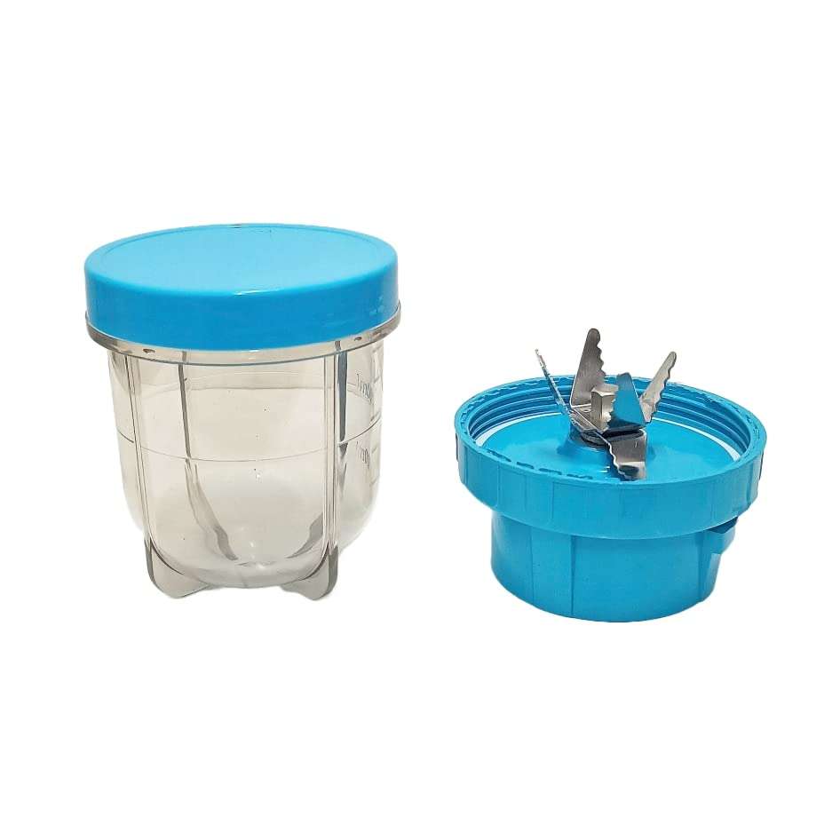 GLS EXPERTS Deluxe Bullet Juicer Jars 350ml & 550ml - Compatible with many Mixers (Free Sipper and Cover Caps) (Blue) 5