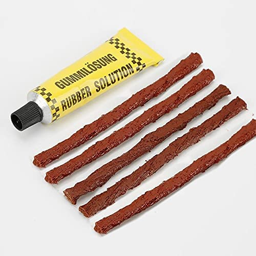NVF 4 in 1 Universal Tubeless Tyre Puncture Repair Kit Puncher Patch Tools (T Handle Grips + 5 Repair String Plugs + Rubber Solution 5