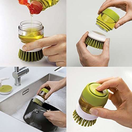 Red-Rubby Plastic Cleaning Brush with soap Dispenser for Kitchen Sink washbasin, Dish Washer with Storage Stand Holder, Palm Scrub soap Dispenser Washing-up Brush Multicolor Pack of 1 4