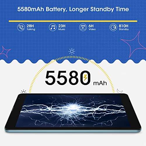Blackview Tablet 8 inch Android Tablet, Tab6 Android 11 Tablet, 2.0GHz Quad-Core Processor, 3GB RAM 32GB ROM Gaming Tablet, 1280×800 HD IPS Display, 5580mAh Battery, 2.4G+5G Dual WiFi Bluetooth 5.0 2