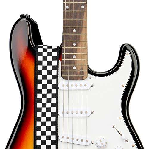 Guitar Strap, Bass Guitar Strap, Electric and Acoustic Guitar Straps - Durable Nylon Checkered Guitar Shoulder Strap with Leather Ends (Black and White Checkered) 6