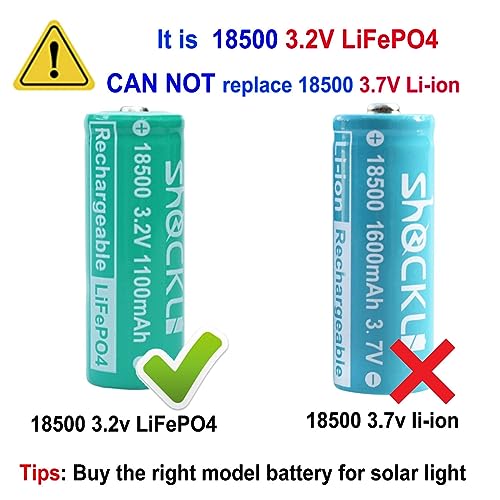 funkawa 18500 3.2V Solar Batteries, shockli 18500 3.2 Volt 1100mAh LiFePO4 Lithium Phosphate Rechargeable Solar Battery for Outdoor Solar Lights (4-Pack) 3