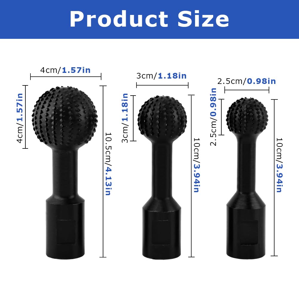 3PCS Sphere Rotary Burr, 360° Sphere Rotary Burr,5/8-11 Thread Ball Gouge Attachments for 4-1/2" & 5" Angle Grinders Carbide Steel Power for Wood Hollowing, Slotting, Engraving 3