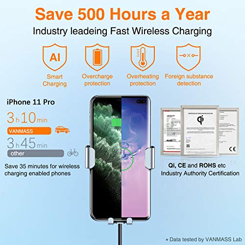 VANMASS Wireless Car Charger Mount, Automatic Clamping Gravity Sensor Car Phone Mount, 10W 7.5W Qi Fast Charging Air Vent Phone Holder Compatible with S10 S9 Note 10 9, Phone 11 Pro Max Xs XR X 8 2