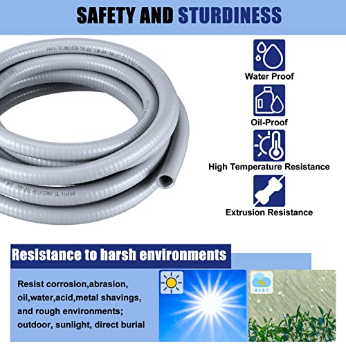 Electrical Conduit and Connector Kit Flexible Liquid Tight Electrical Conduit Non Metallic Electrical Conduit with 5 Straight and 3 Angle Fittings Included (1/2 Inch 50 Ft) 6