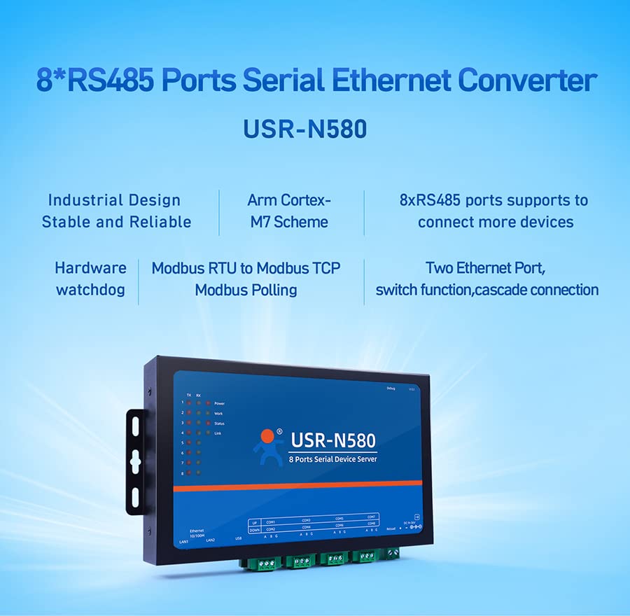 Lubeby Smart USR-N580 8 Channels MQTT Modbus Gateway RS485 Serial to TCP/IP Ethernet Device Server Converter 4