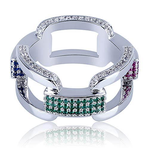 SHINY.U Men’s 14K Gold Plated Cluster Lab Diamond Eternity Band CZ Bling Square Anchor Link Ring Hip Hop (White Gold, 8) 3