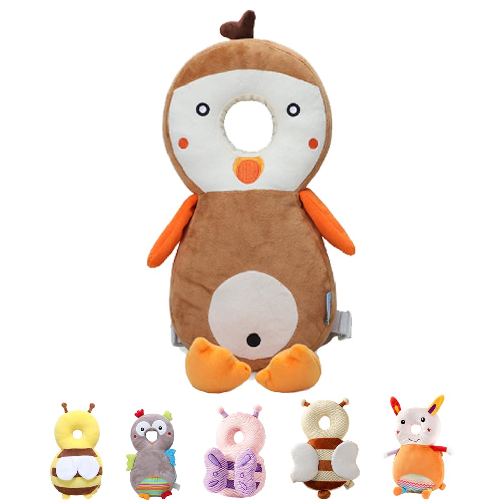 Baby Safety Head Protector Backpack Wear, Adjustable Toddlers Head Pad Cushion Backpack for Safety Baby Learning Walking Crawling (Plush-Bird, Soft Brown)