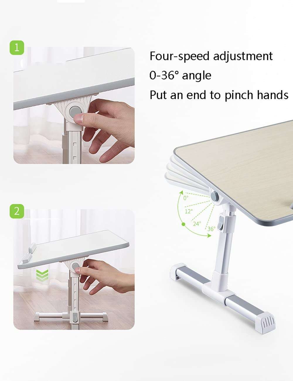 Adjustable Laptop Stand Bed Desk,USB Cooling Fan/Soft Hand Rest/Folding Leg Portable Bed Tray Table,Dining Work Writing Write (Black 20.9inchs) 4