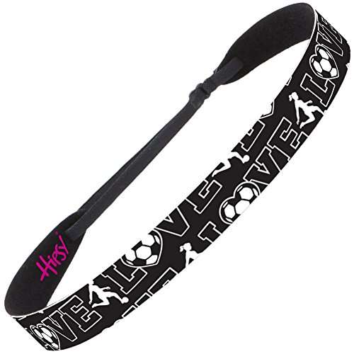 Hipsy Women's Adjustable NO Slip I Love Soccer Headbands (Black 2pk) 3