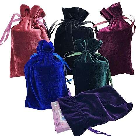 Tarot Rune Bag Bundle of 6: Moss Green, Royal Blue, Purple, Wine, Ross, Black 6" x 9" 1