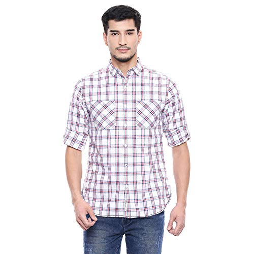 Life by Shoppers Stop Mens 2 Pocket Checked Shirt (Red_Small) 1