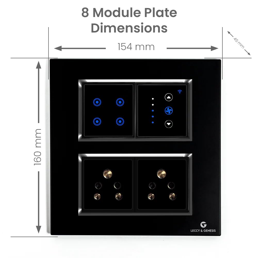 L&G 8 Modular Smart Switch Board | 2 Smart Switch Control, 1 Smart Fan Regulator, 2 Socket (Size: 8M Square- 154 x 160 x 45 mm) 3