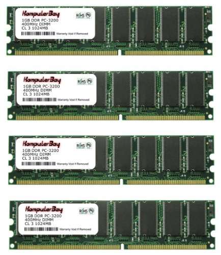 KOMPUTERBAY 4GB (4 x 1GB) DDR DIMM (184 pin) 400Mhz PC 3200 Low Density CL3.0 4 GB KIT 1