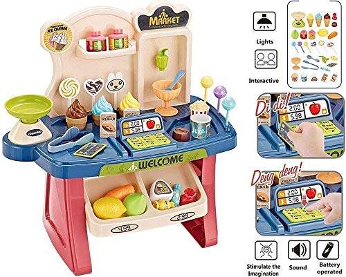 E-ROYAL SHOP Pretend Play Mini Supermarket Toy Candy Sweet Shopping Cart, Pretend Play Kitchen Set Kids Toys for Boys and Girls (Mini Home Supermarket) Ice Cream Set Toy for Kids 3