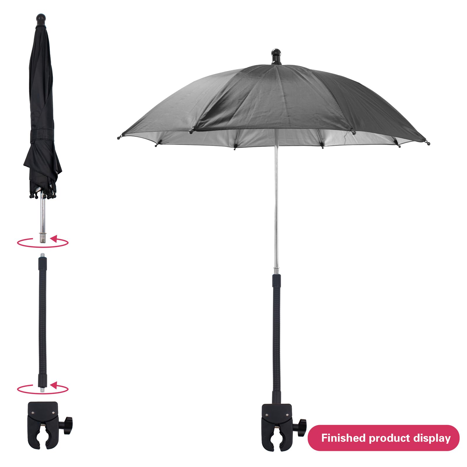 SnowTing Umbrella Chair Clamp for Cameras, Flexible Adjustable Gooseneck Camera Rain Cover, Tripod Sun Shade Umbrella for Outdoor Photographing, Filming, Live Streaming, 20 Inch Diameter, Black 4